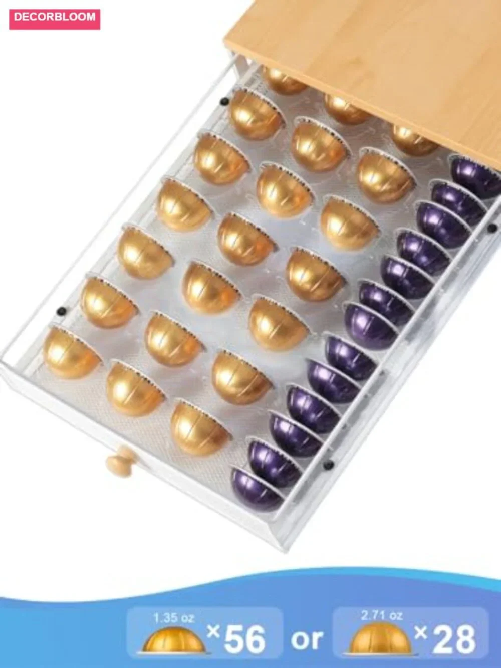 Coffee Pod Storage Drawer and Coffee Maker Stand, Holds 56 Small or 28 Large